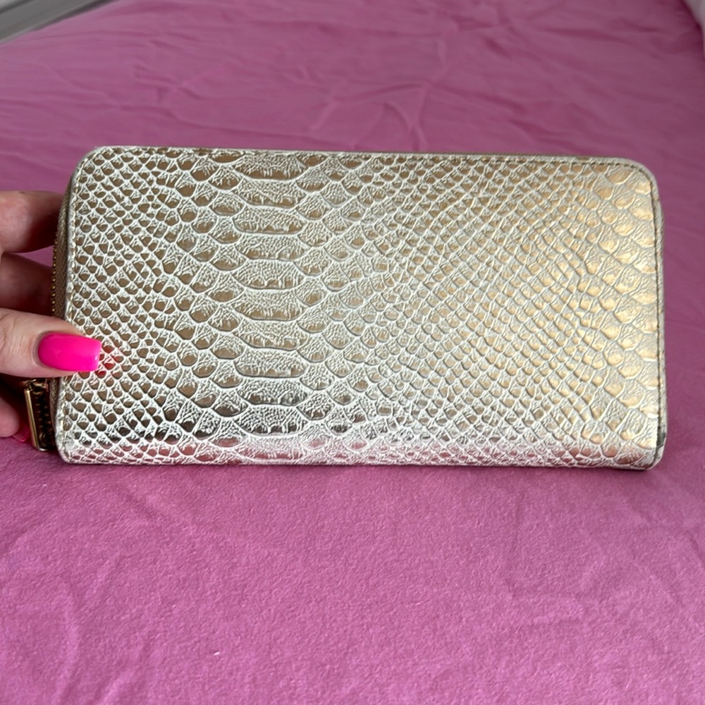 gold snakeskin Charming Charlie wallet